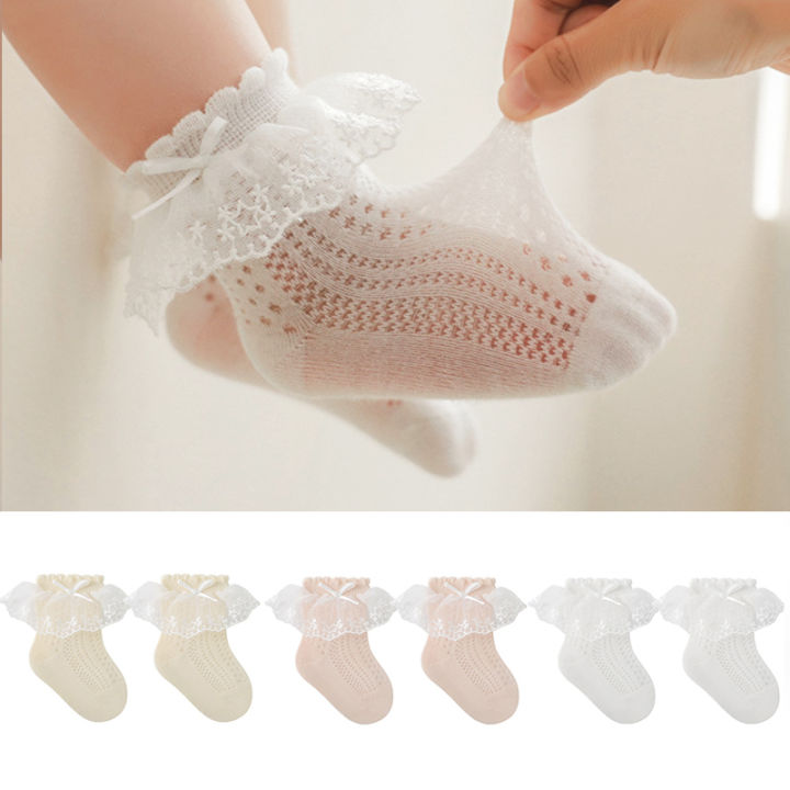 Baby Girls Socks Princess Lace Kids Socks Summer Thin Mesh Children Cotton Socks Boneless Newborn Tube Socks For 0-8Y