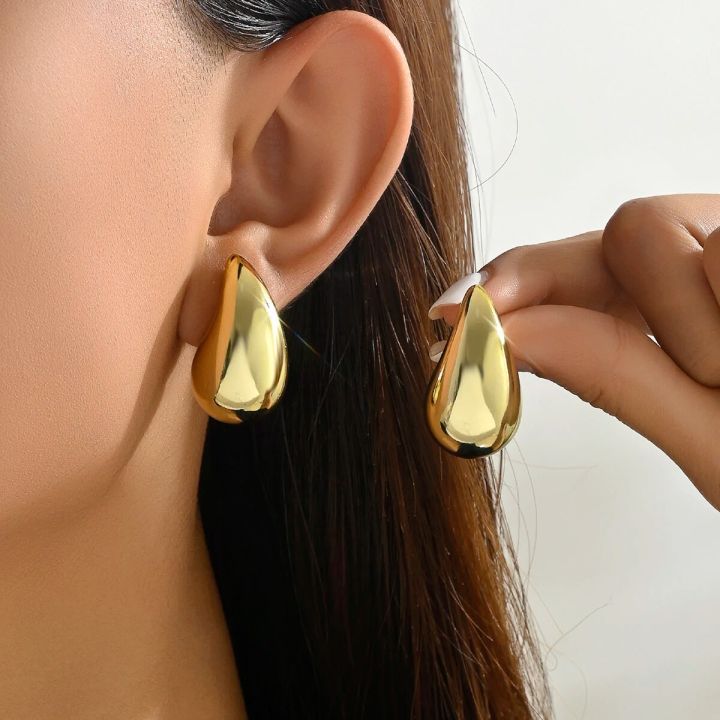 3CM%20Water%20Drop%20Earring%20for%20Women%20Chunky%20Hollow%20Smooth%20Exaggerated%20Thick%20Large%20Jewelry%202023%20New%20Design%20-%20Image%203