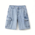Men's Summer Loose Straight Fit Five Pocket Denim Shorts in American Retro Workwear Style. 