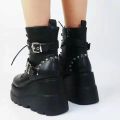 New Women's Pu Leather Ankle Boots Women Autumn Winter Round Toe Lace Up Shoes Woman Motorcycle Platform Botas Gothic Shoes.