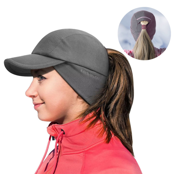 GADIEMKENSD%20Women's%20Winter%20Fleece%20Ponytail%20Hat%20Reflective%20Baseball%20Cap%20with%20Drop%20down%20Ear%20Warmers%20Golf%20Sports%20Cap%20M24%20-%20Image%202