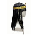 Black Straight Synthetic Wig Snake Bead Tassel Cleopatra Egyptian Queen Halloween Cosplay Ancient Egypt Party Costume Hairpiece. 