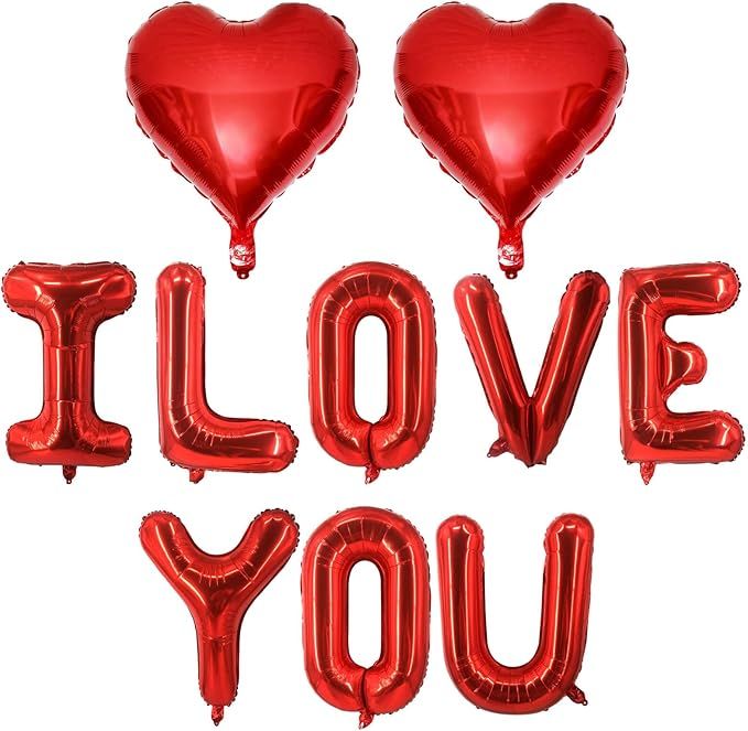 I Love You Foil Balloon Set – 3 optional Colors (Red, Silver, Gold ...