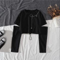 Spring Autumn Women Harajuku Cargo Pants Handsome Cool Two-piece Suit Chain Long Sleeve+Ribbon Pants.