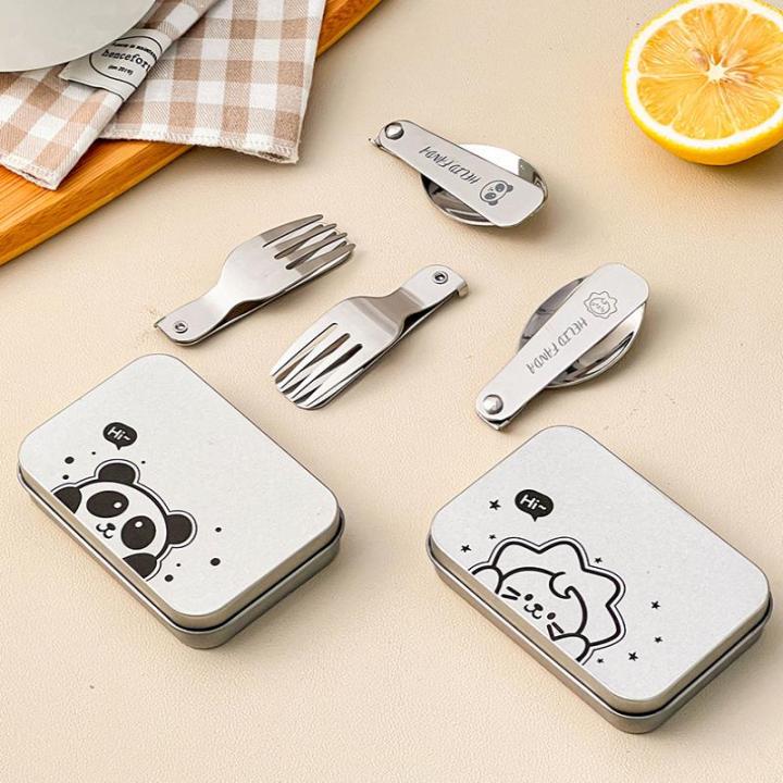 3Pcs/set 304 Stainless Steel Folding Fork Spoon With Cutlery Box Portable Foldable Dinnerware Set Outdoor Tableware