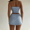 Hawthaw Women 2024 Summer Tube Tops Mini Skirts Party Club Two Piece Matching Sets Vacation Outfits Wholesale Items For Business.