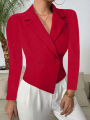 Tailored Double Breasted Blazer Top with Asymmetric Hem for Women Office Party. 