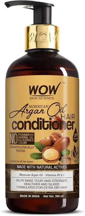 WOW Skin Science Moroccan Argan Oil Conditioner For Dry Hair/Frizz Free Hair- No Sulphates, Parabens, Silicones, Salt & Colour, 300 ml