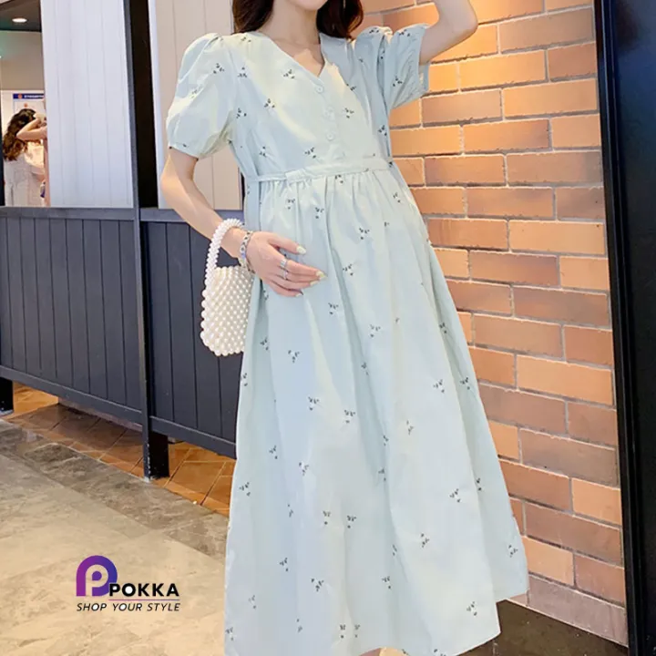 Korean-style pregnant women dress loose design maternity dress green mint beautiful and comfortable to wear