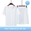 New Ice Silk Short-Sleeved Pyjamas for Men Summer Homewear Set Modal Seamless Crew Neck Lightweight Short-Sleeved T-Shirt Set. 