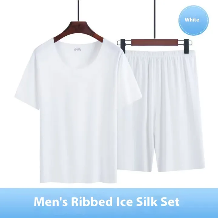New%20Ice%20Silk%20Short-Sleeved%20Pyjamas%20for%20Men%20Summer%20Homewear%20Set%20Modal%20Seamless%20Crew%20Neck%20Lightweight%20Short-Sleeved%20T-Shirt%20Set%20-%20Image%207