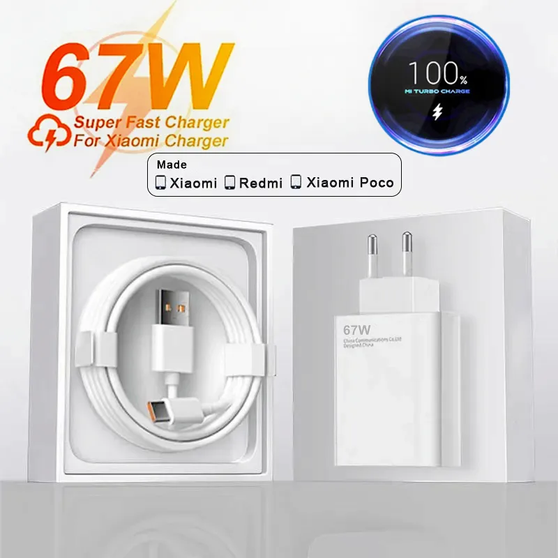 EU 67W Ultra Fast Charger for Xiaomi 11T Redmi Note 10S 11T 12 13