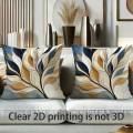 1pc Feather Print Throw Pillow Cover, Gold Gray White Polyester Square Cushion Case for Sofa Living Room Car Home Decor. 