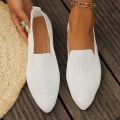 Women Solid Color Pointed Head Mesh Loafers Shallow Woman Soft Bottom Knit Ballet Flat Shoes Female Casual Slip on Boat Shoes. 
