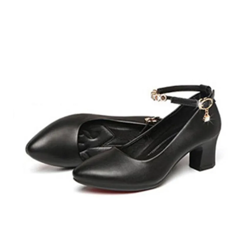 Patent Leather Low Heels with Square Buckle and Diamond Heels