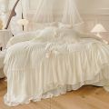3pcs White Bedding set ruffles Duvet Cover Set (1*Duvet Cover + 2*Pillowcase, Without Core)for bedroom guest room. 