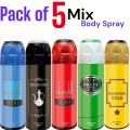 Freshrite Body Spray (Dezire Blue , Dirham , Dezire Red , Bruty , Heaven Gold) - 200ml (Pack of 5). 