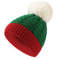 Unisex Winter Red And Green Patchwork Pompoms Knit Hat Christmas Hat For Women Men Christmas Gift. 