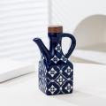 250ML Ceramic Oil Pot American Style Household Oil Bottle Blue Printed Oil Bottle Soy Sauce Vinegar Pot Kitchen Seasoning Bottle. 