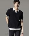 Summer Stripe Jacquard Short Sleeved Knitted Polo Tshirt For Men. 
