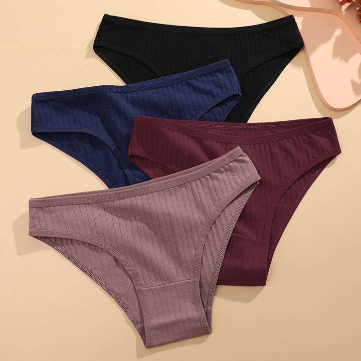 FINETOO%206PCS/SET%20Women's%20Cotton%20Panties%20Sexy%20Soft%20Striped%20Underpants%20Solid%20Color%20Briefs%20Female%20Comfortable%20Stretch%20Lingerie%20M-XL%20-%20Image%203