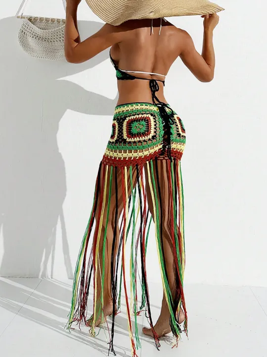 Women%20Summer%20Crochet%20Halter%20Deep%20V%20Neck%20Cover%20Ups%20Multicolor%20Swimsuit%20Long%20Tassel%20Bikini%20Knit%20Dress%20Cover-Ups%20Backless%20Beachwear%20-%20Image%202