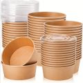 10/20PCS Disposable Covered Kraft Paper Bowl Fruit Salad Picnic Bento Takeaway Kitchen Packaging Box Circular Food Container.