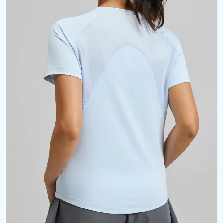 2026%20Summer%20Hot%20New%20Women's%20Sports%20T-Shirt%20Outdoor%20Running%20Short%20Sleeve%20Blue%20Crewneck%20Back%20Mesh%20Breathable%20Quick-drying%20Base%20Top%20-%20Image%202
