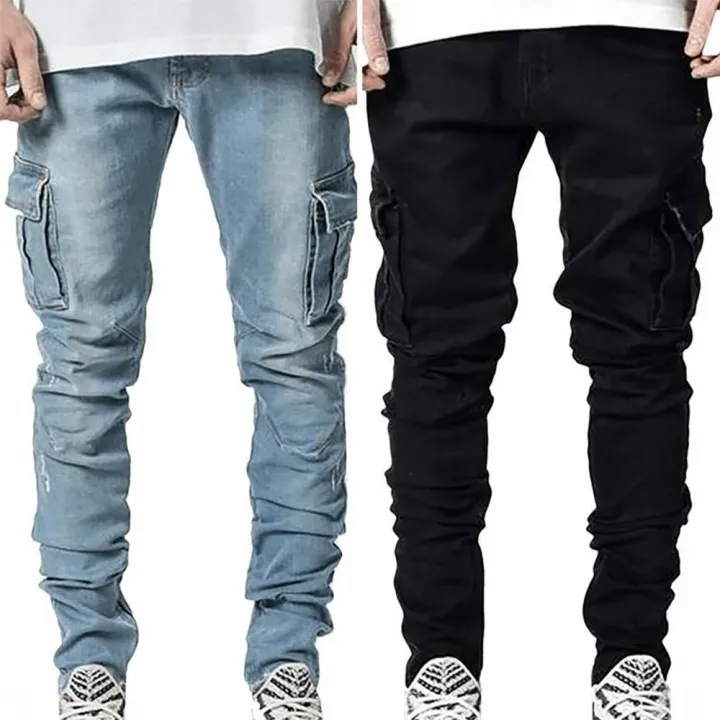 Street%20Elastic%20Jeans%20Men%20Denim%20Cargo%20Pants%20Wash%20Solid%20Color%20Multi%20Pockets%20Casual%20Mid%20Waist%20Trousers%20Slim%20Fit%20Daily%20Wear%20Joggers%20-%20Image%206
