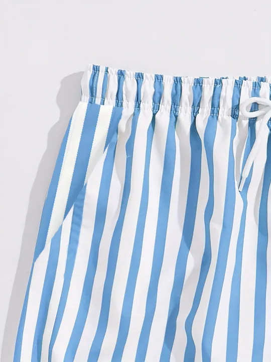 Men's%20Light%20Blue%20&%20White%20Striped%20Swim%20Shorts%20with%20Elastic%20Drawstring%20Waist%20Breathable%20Quick-Dry%20Summer%20Outdoor%20Activities%20-%20Image%203