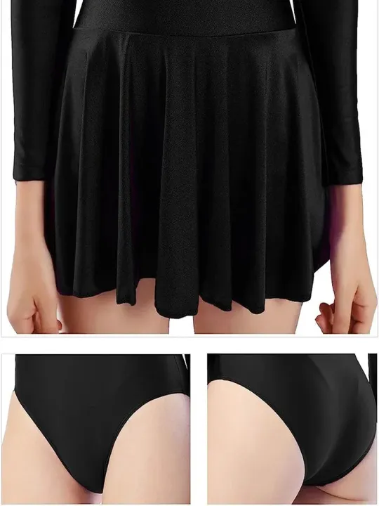 Women's%20Glossy%20Long%20Sleeve%20Ruffled%20Leotard%20Dress%20Solid%20Color%20round%20Neck%20for%20Ballet%20Swimming%20Dance%20Training%20Sports%20-%20Image%204