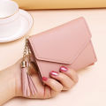 Wallet Women's 2024 New Short Style Tassel Pendant Litchi Pattern Money Clip Card Bag, Cute Zero Wallet in Hand. 