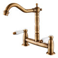 Kitchen Ceramic Handle Faucet European Style Full Brass Retro Double Hole Two Handle Bathroom Basin Faucet Kitchen Sink Faucet. 