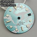 GRAMOCK 29mm NH34 Watch Dial Blue Dial Green Luminous Fit NH34 Movement Watch replacement parts. 