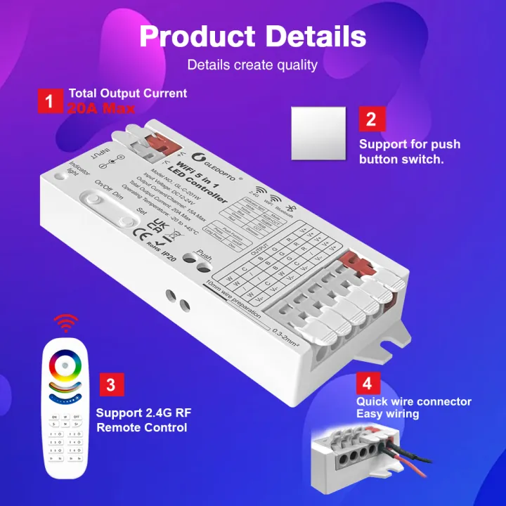 12V%2024V%20WiFi%205%20in%201%20LED%20Controller%2020A%20RGBCCT%20RGBW%20RGB%20CCT%20WW%20CW%20Strip%20Bluetooth%20Dimmer%20Tuya%20Smart%20Life%20Alexa%20App%20Voice%20Control%20-%20Image%202