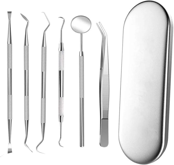 Dental Cleaning Tools Set, Medical Grade Metal Dental Hygiene Set Kit with Mouth Mirror Tartar Dental Scaler Tweezer Tooth Scraper and Metal Case for Personal, Family & Pet Oral Care Use(Pack of 6)

￼

￼

￼

￼

￼

￼

￼