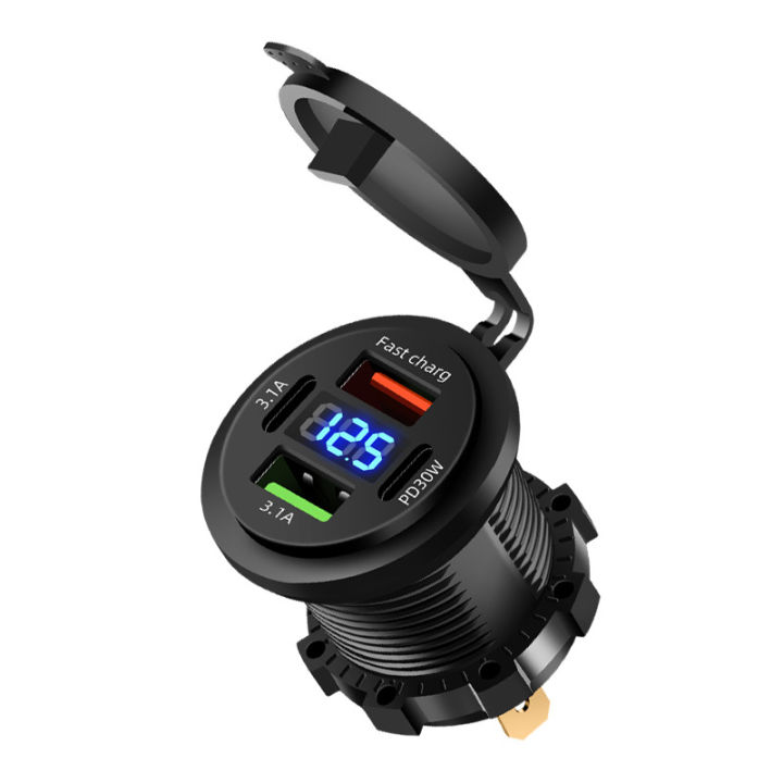 83W%20USB%20PD%20Type%20C%20Car%20Charger%20Socket%20Dual%20USB%20Dual%20Type%20C%20Fast%20Charging%20Outlet%20Adapter%20Socket%20with%20LED%20Voltmeter%20Waterproof%20-%20Image%203