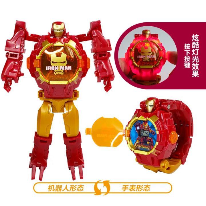 Marvel%20Iron%20Man%20Spiderman%20Cartoons%20Children's%20Watch%20Deformation%20Robot%203d%20LED%20Luminous%20Watch%20Children's%20Model%20Toy%20Watch%20-%20Image%203