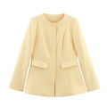 ETJ 2025  women's new elegant fashion retro round neck cut waist slit long-sleeved casual suit jacket. 