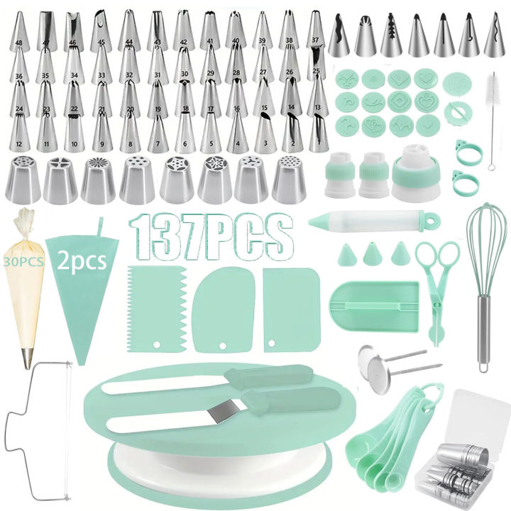 137Piece%20Ultimate%20Cake%20Decorating%20Kit%20with%20Turntable%20-%20Stainless%20Steel%20Piping%20Tips,%20Cupcake%20&%20Baking%20Tools%20for%20Creative%20Desserts%20-%20Image%203