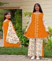 Two Piece Pearl Moti Work Frock With Printed Sleeves And Printed Flapper - Ready Made Suit - Ready To Stitch For Girls And Womens - Party Wear Dresses. 
