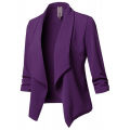 Women Solid Folds PU Leather Button Turn Down Collar Bodycon Working Black Blouse Tops. 