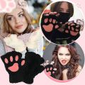 Women Winter Fashion Plush Gloves, Cat Paw Design Half-finger Warm Gloves, Suitable for Office Use Cycling Outdoor Activities.