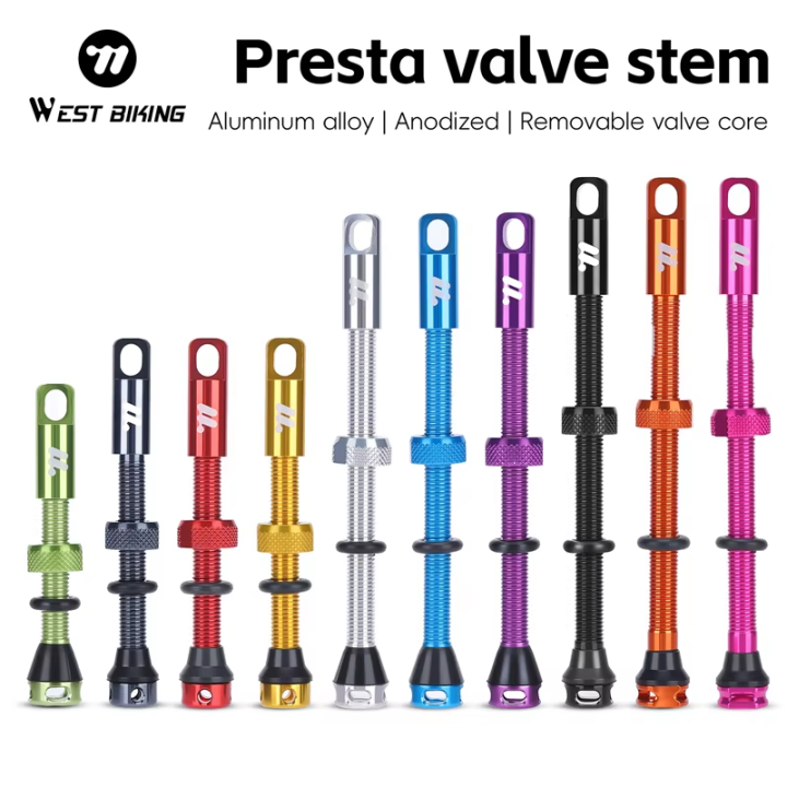 WEST BIKING 2PCS Bicycle Tubeless Tire Presta Valve MTB Road Bike Aluminum Alloy 40mm to 85mm Stems with Valve Core Removal Tool