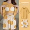 Pajamas Female Short-Sleeved Set of Sweet with Chest Cushion Korean Version of the Cartoon Students Casual Home Wear Loose Large. 