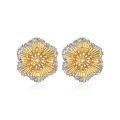 Kissmoon Fashion Exaggerated Flower Earrings for Women Girl Stainless Steel Shiny Stone-Edged Flower Earring Trendy Jewelry. 