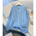 MEXZT Harajuku Sweater Women Fashion Oversized Pink V Neck Knitted Pullovers Korean Long Sleeve Knitwear Winter Casual Jumpers.