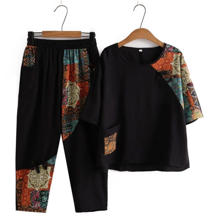 Women's%20Casual%20Suit%20Summer%20New%20Fashion%20Plus%20Size%20Clothing%20Loose%20Cotton%20Linen%20Short%20SleeveTops%20Harlan%20Cropped%20Pants%20Two%20Piece%20Set%20-%20Image%203
