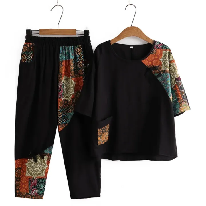 Women's%20Casual%20Suit%20Summer%20New%20Fashion%20Plus%20Size%20Clothing%20Loose%20Cotton%20Linen%20Short%20SleeveTops%20Harlan%20Cropped%20Pants%20Two%20Piece%20Set%20-%20Image%203