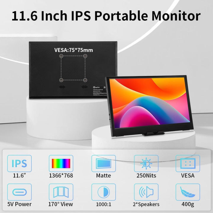 11.6%20-Inch%20Portable%20Monitor%20For%20Laptop%20TV%20XBox%20PS4/%205%20Switch%20Cell%20Phone%20PC%20Extension%20Mobile%20Mointor%20IPS%20Screen%20Type-c%20Mini%20Hdmi%20-%20Image%204